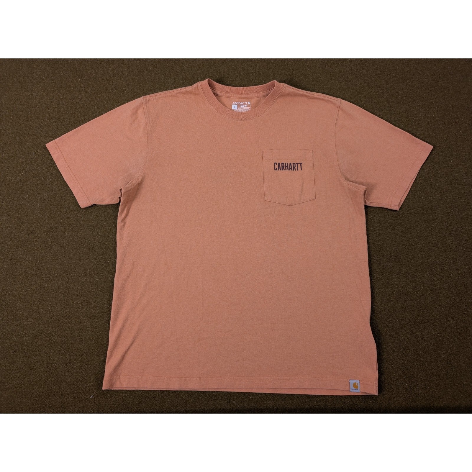Carhartt Logo Graphic T-Shirt Mens Size Large Color Orange Rust Distressed